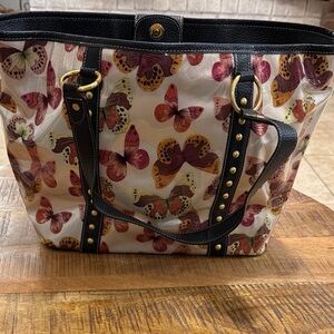 Maxx New York Monarch Butterfly Clear Gold Satin Vinyl Tote NWOT With Dust Bag